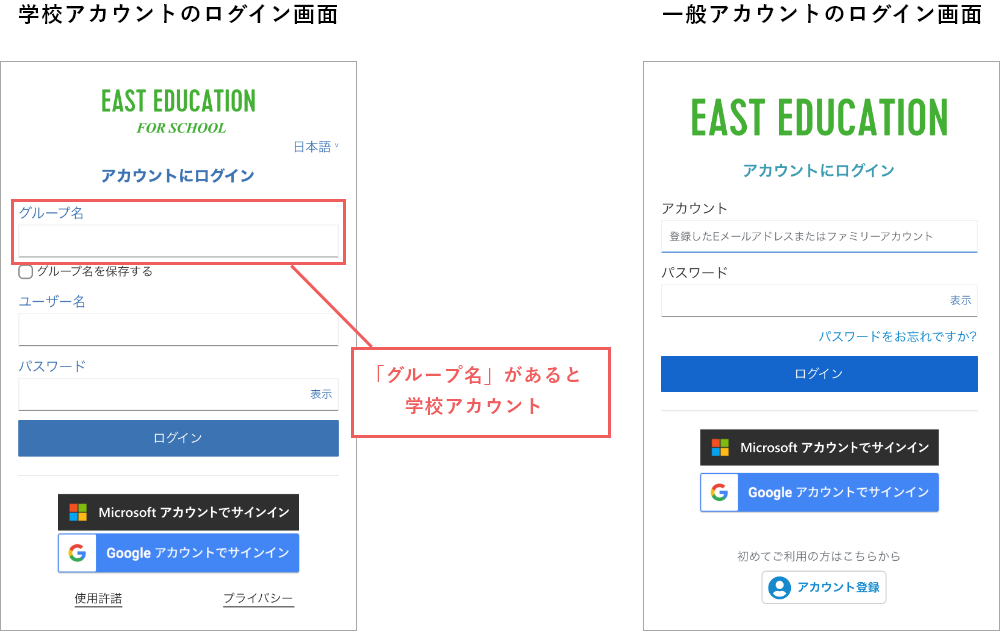 学校アカウントと一般アカウントの違い