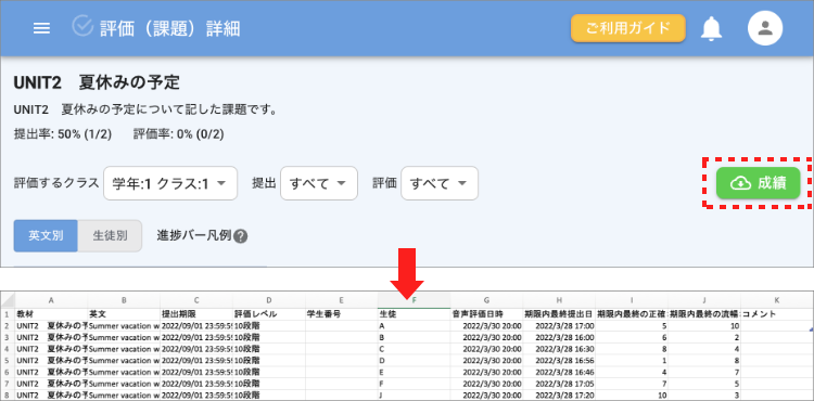 画面ショット：評価結果一覧画面