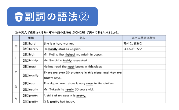 「形容詞と副詞を見分け、英文を正しく読もう」教材イメージ