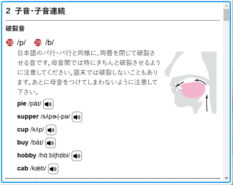 画面ショット：発音解説例