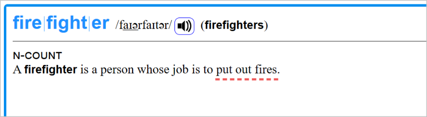 firefighterをコウビルド英英辞典（Learner’s）で引く