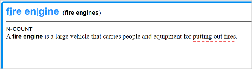 fire engineをコウビルド英英辞典（Learner’s）で引く
