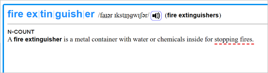 fireextinguisherをコウビルド英英辞典（Learner’s）で引く