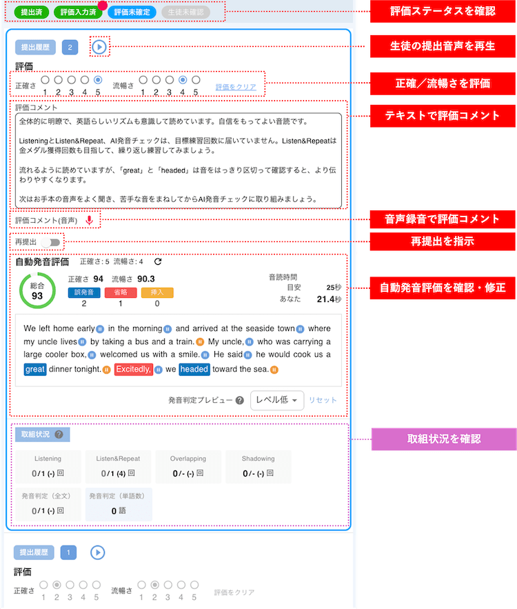 画面ショット:生徒別評価画面